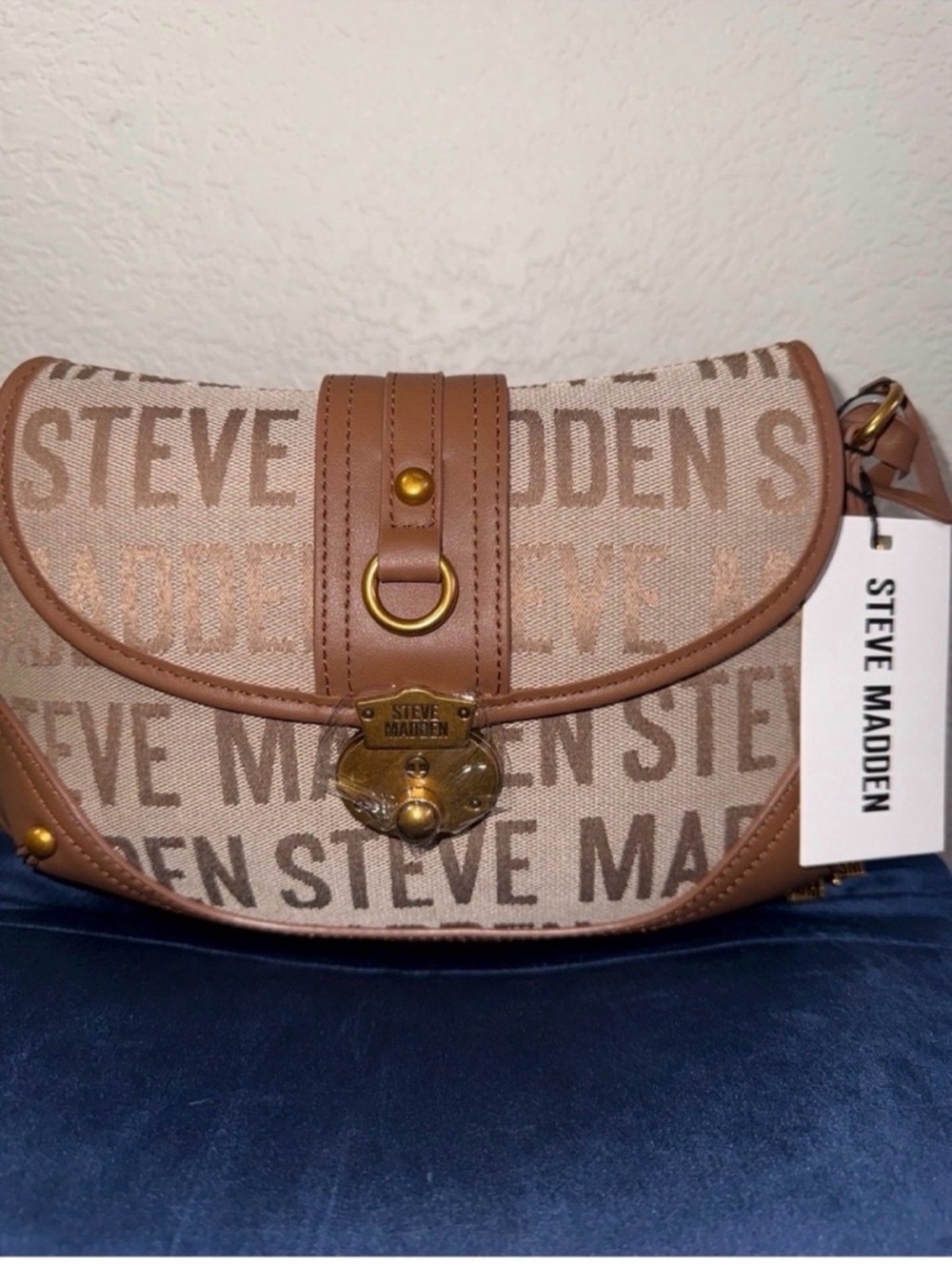 Steve Madden Beige/Tan Monogram Crossbody Bag